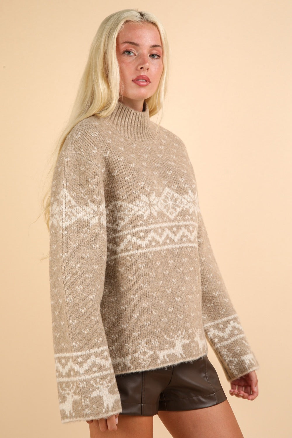 Maxct &VERY J Christmas Element Mock Neck Long Sleeve Sweater