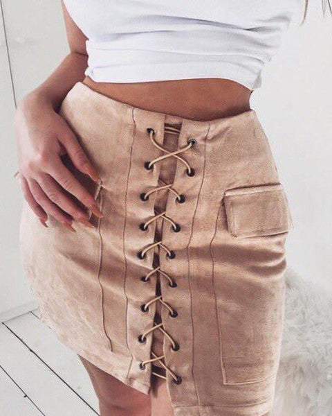Lace Up Faux Suede Skirt Maxct