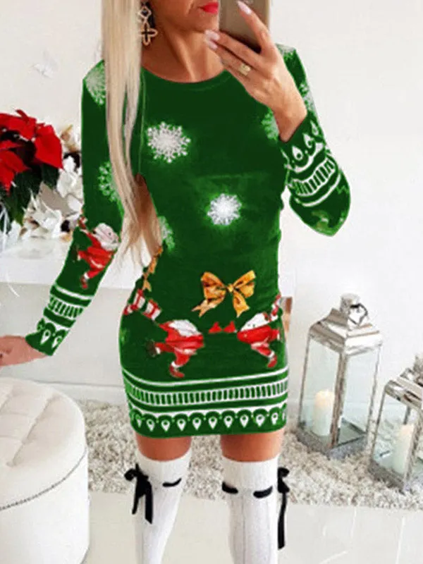 Santa Claus Printed Christmas Mini Dress Maxct