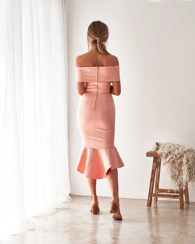 Off  Shoulder Ruffle Bodycon Midi Dress Maxct