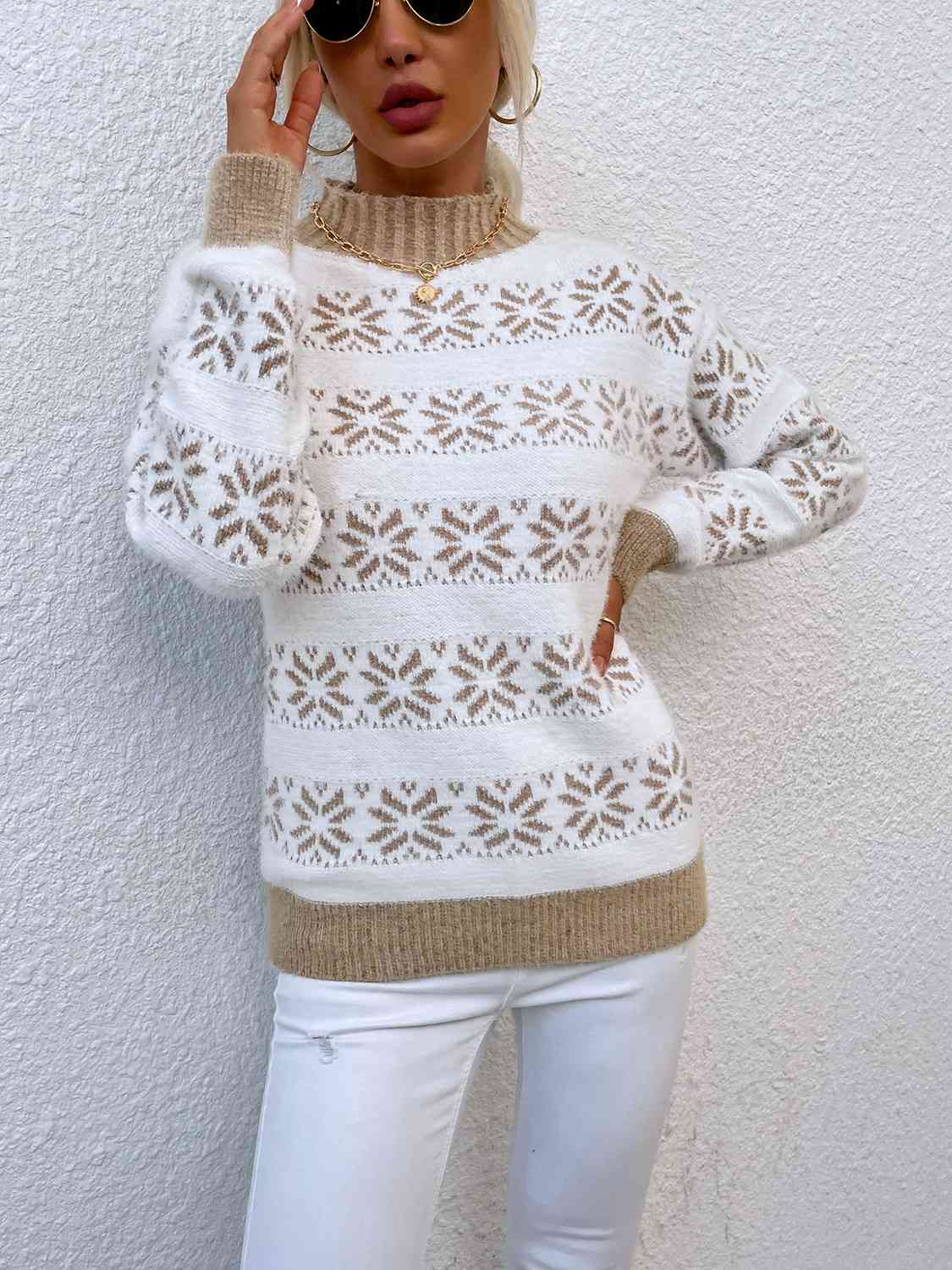 Maxct &Snowflake Pattern Mock Neck Sweater