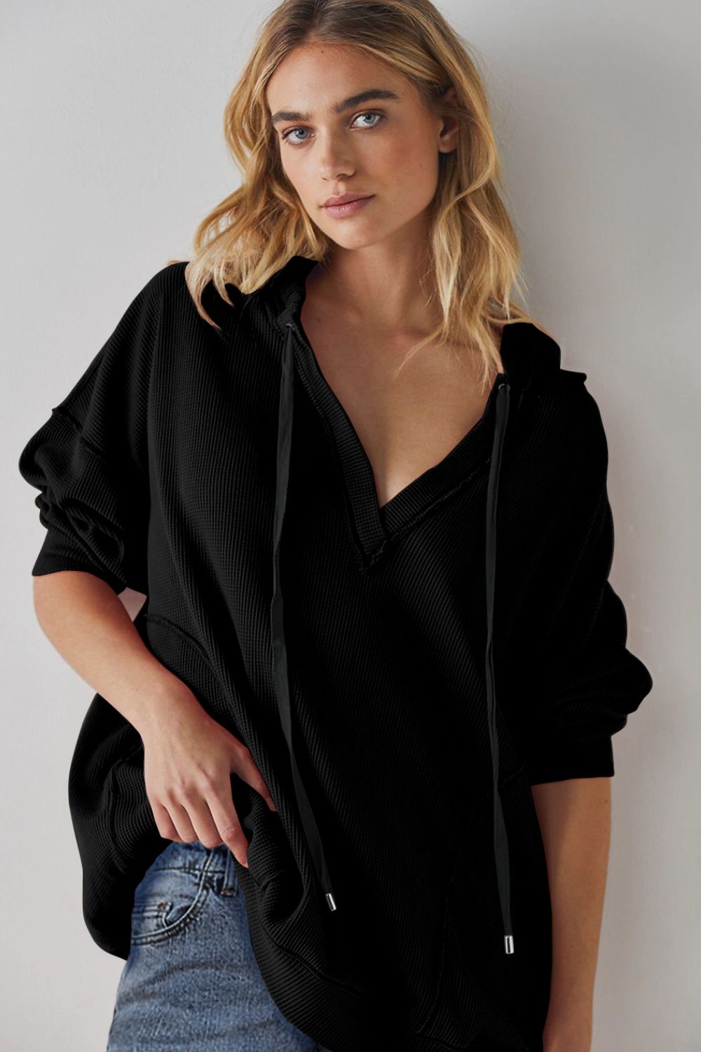 Maxct &Exposed Seam Drawstring Long Sleeve Hoodie
