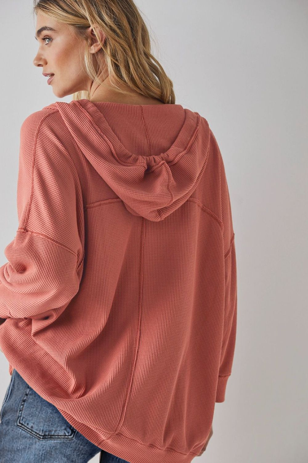 Maxct &Exposed Seam Drawstring Long Sleeve Hoodie