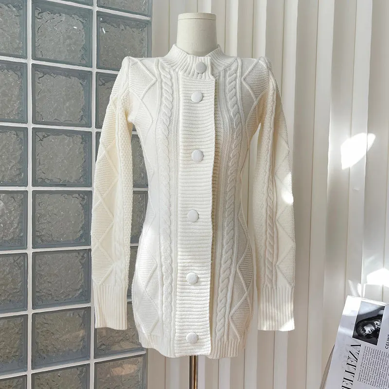 Button Cable Knit Sweater Dress Maxct