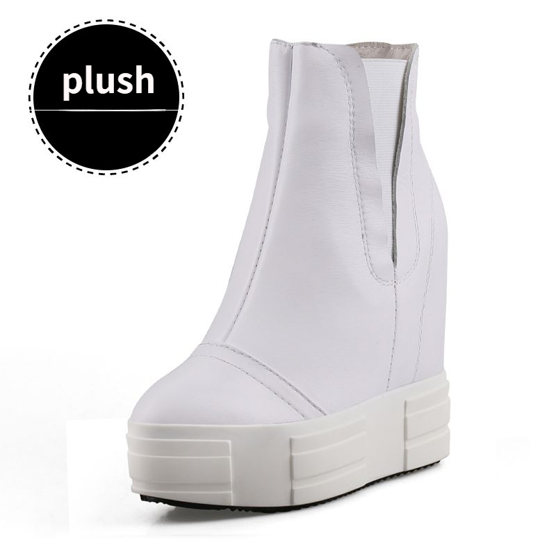 Women's 13cm Leather Platform Wedge Boots - true deals club