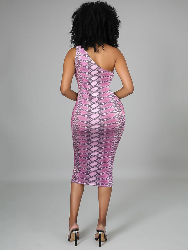 Print Cutout One Shoulder Bodycon Dress Maxct