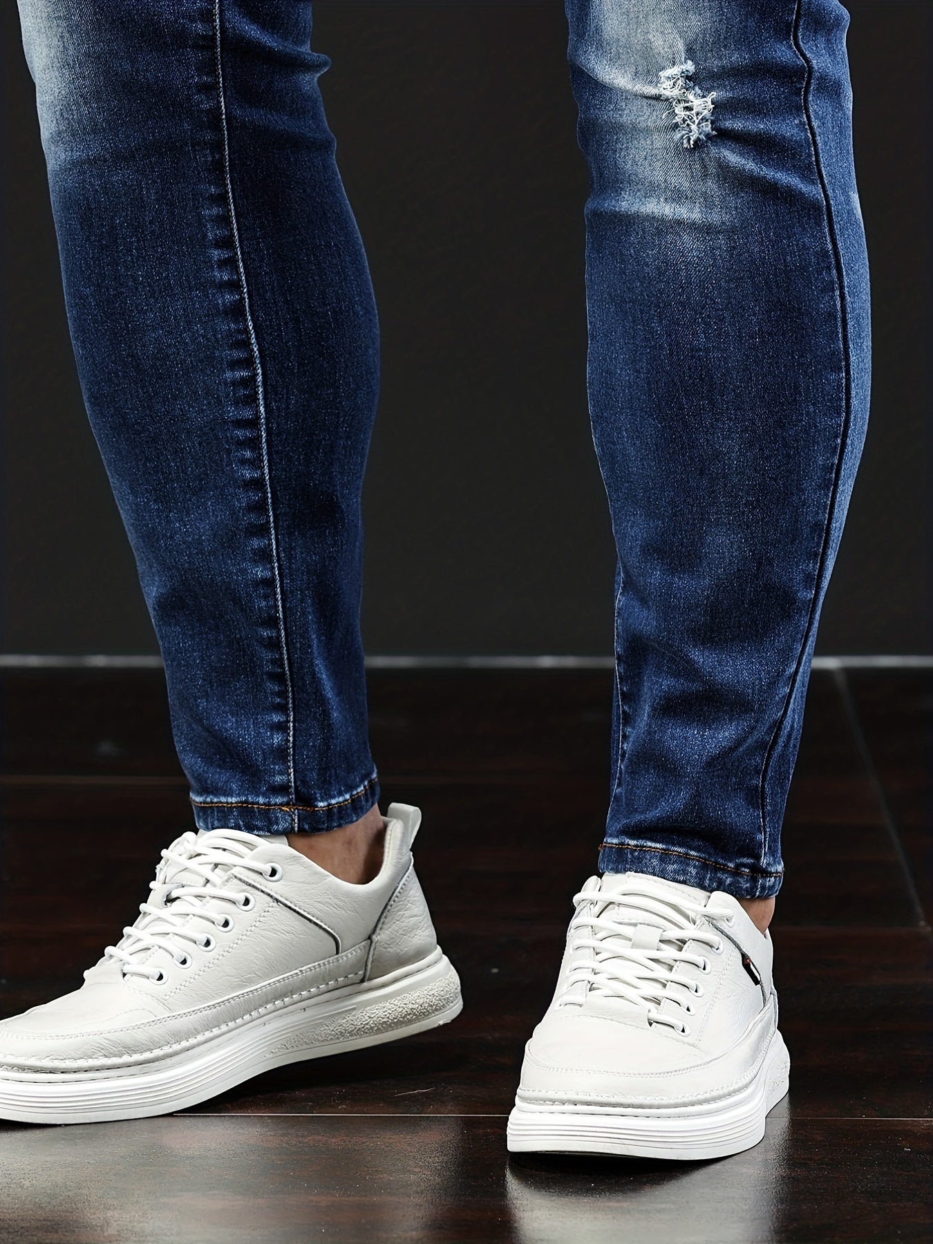Maxct  Slim Fit Ripped Jeans, Men's Casual Street Style Distressed Medium Stretch Denim Pants