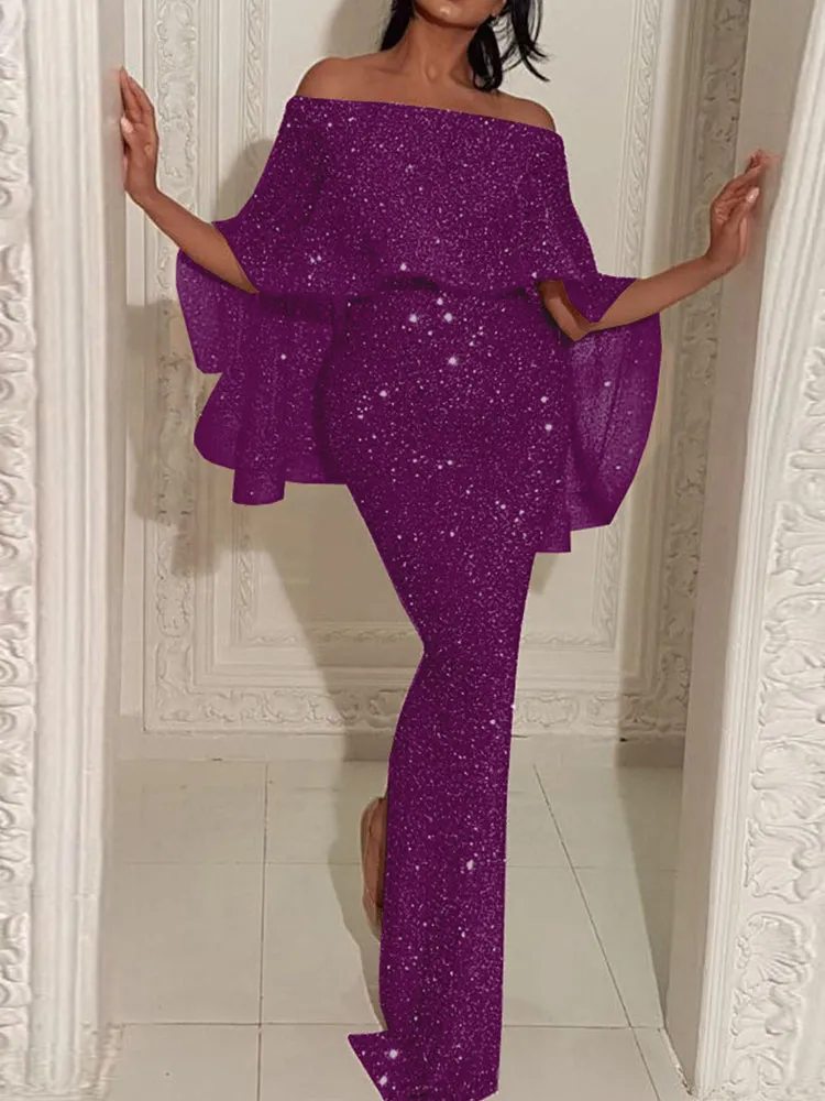 Off Shoulder Sequins Maxi Dress Maxct