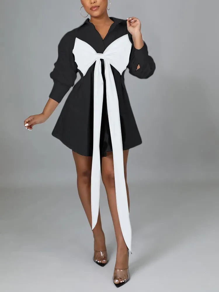 Lace Up Bow Shirt Mini Dress Maxct