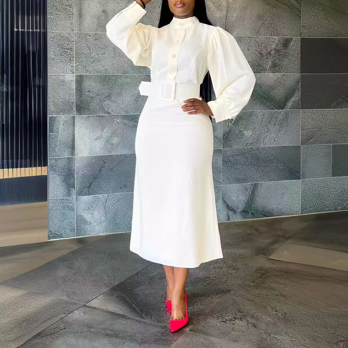 Maxct dress to impress outfits New Fashionable Solid Color Mid-High Collar Long Sleeve