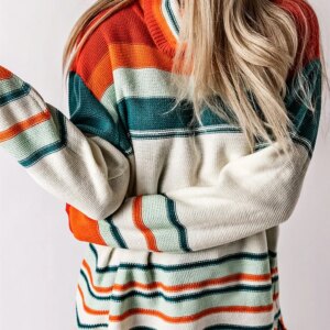 Maxct &Contrast Striped Turtleneck Dropped Shoulder Sweater