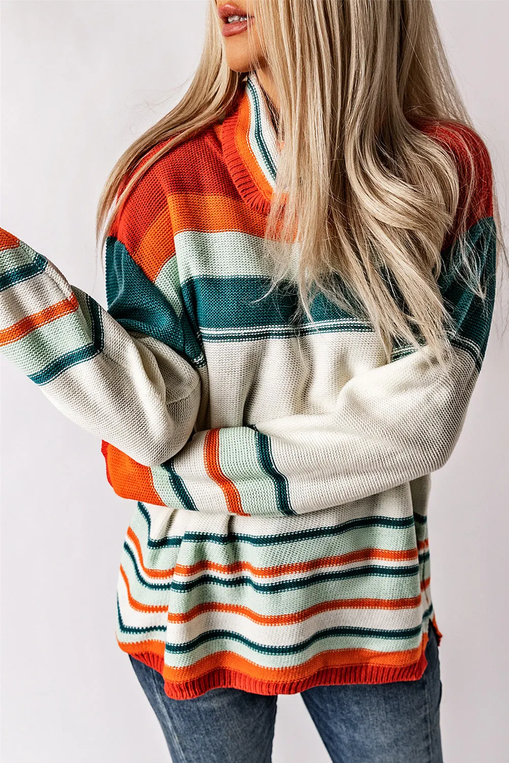 Maxct &Contrast Striped Turtleneck Dropped Shoulder Sweater