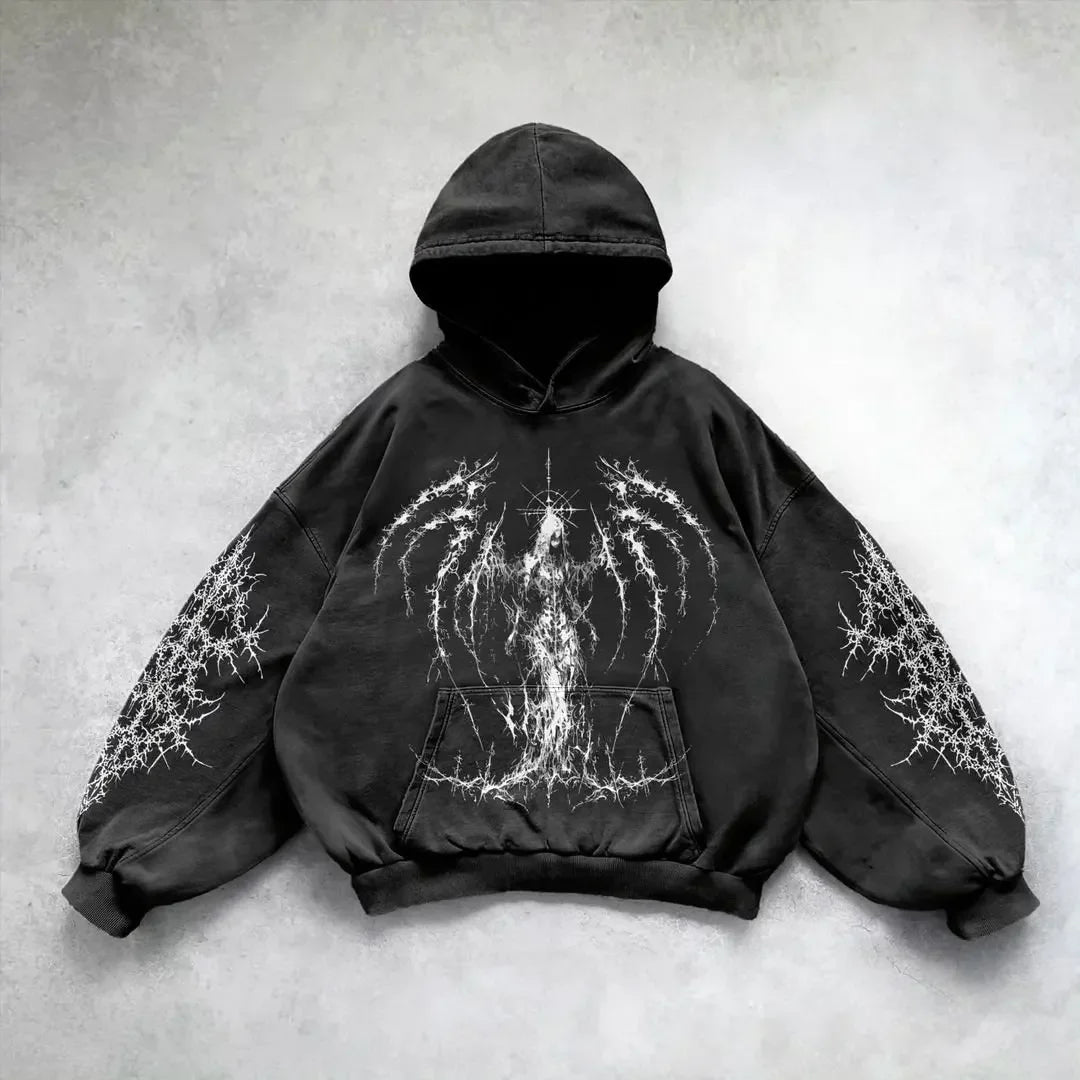 Maxct Heavy Washed Man Hoodie Sweatshirt Y2k Gothic Clothes Retro Streetwear Pattern Women Pullover Casual Fashion for Men Harajuku