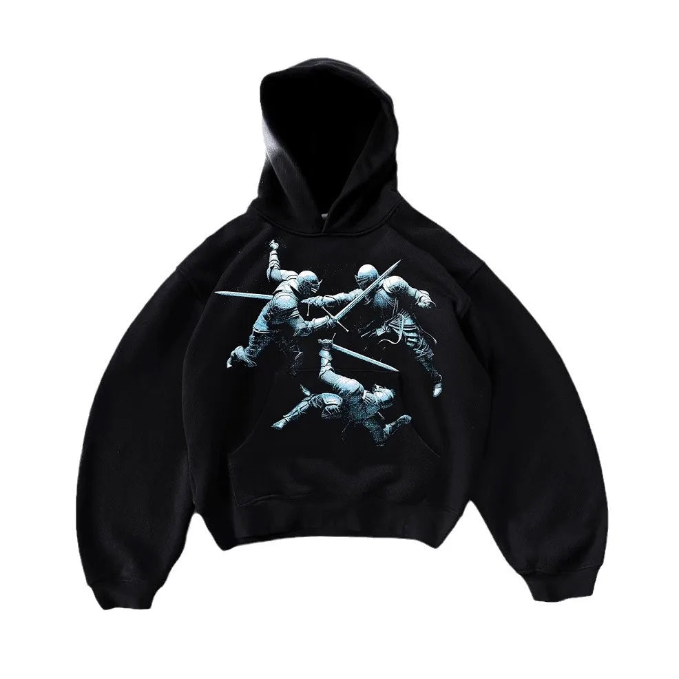 Maxct Y2k Long Sleeved Pullover Hoodie Sweatshirt Tops Personalized Dark Punk Print Pattern Coat Winter Streetwear Vintage Ootd Ins