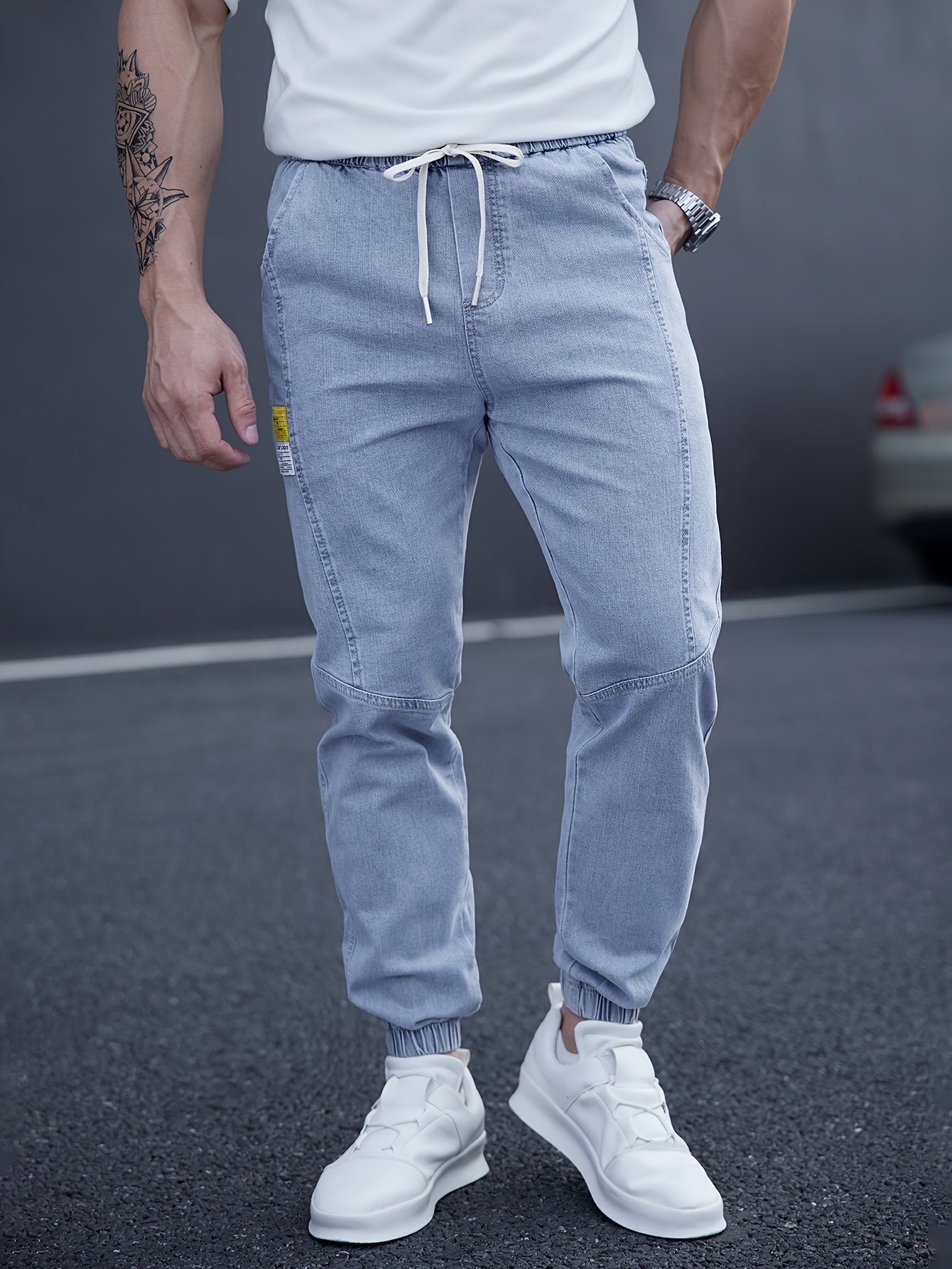 Men's Drawstring-Waist Tapered Denim Joggers