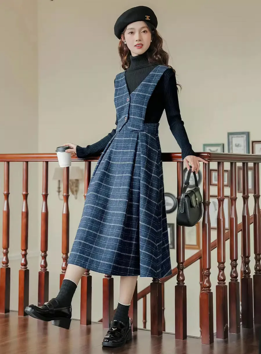 Plaid Vest Pinafore Dress Maxct
