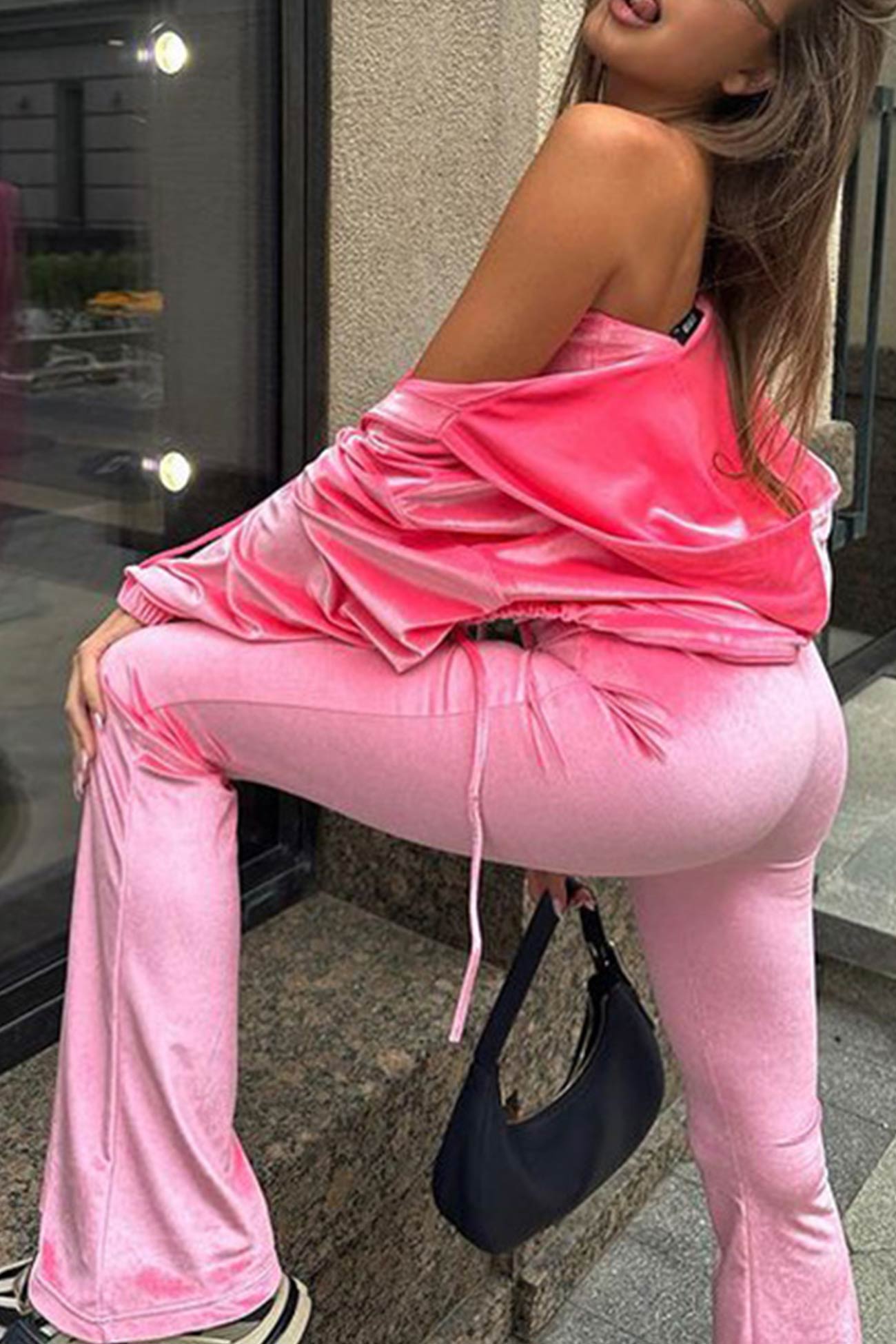 Maxct Velvet Tie-back Vest Hoodie Three-piece Pants Suits