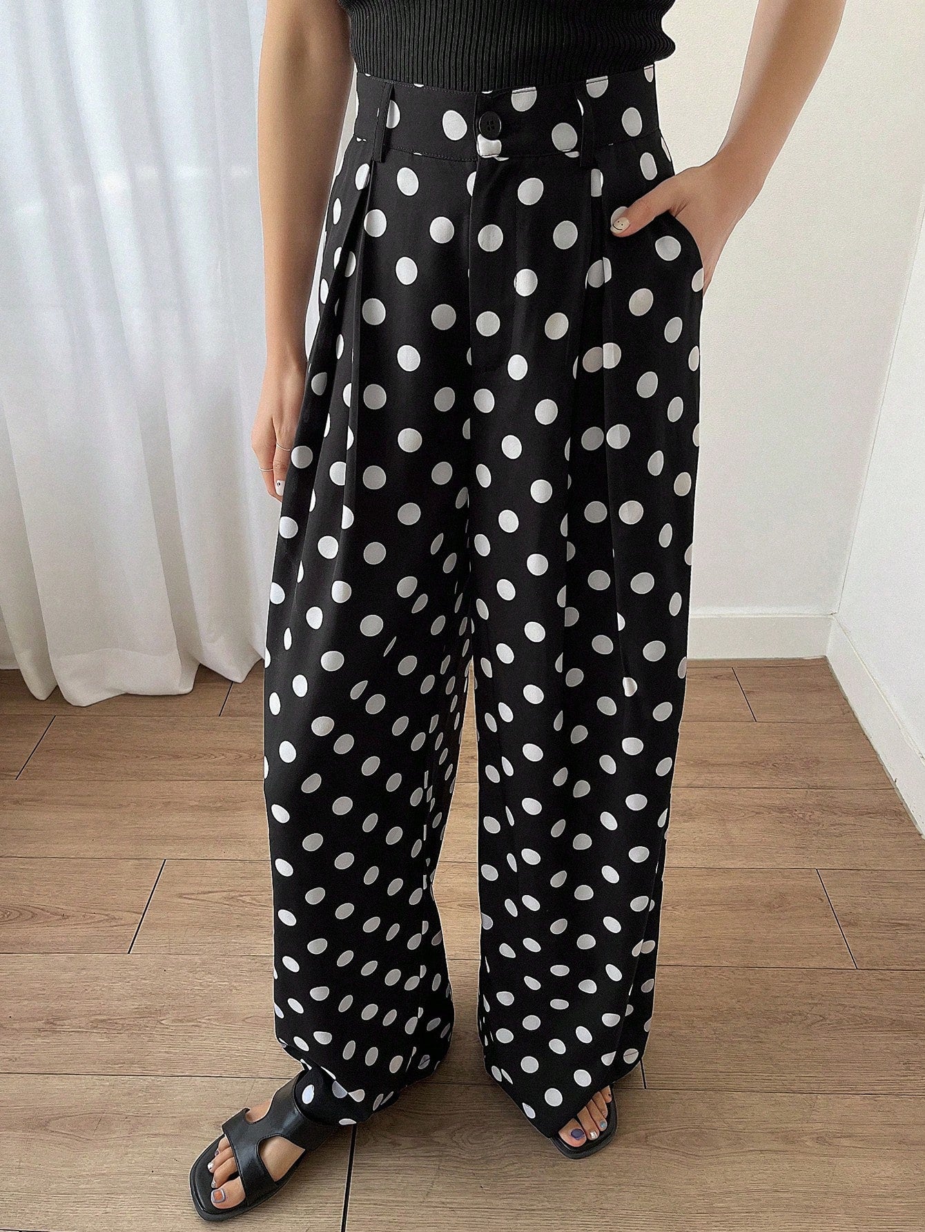 Maxct Polka Dot Palazzo Pants Women's Suit Pants With Pockets