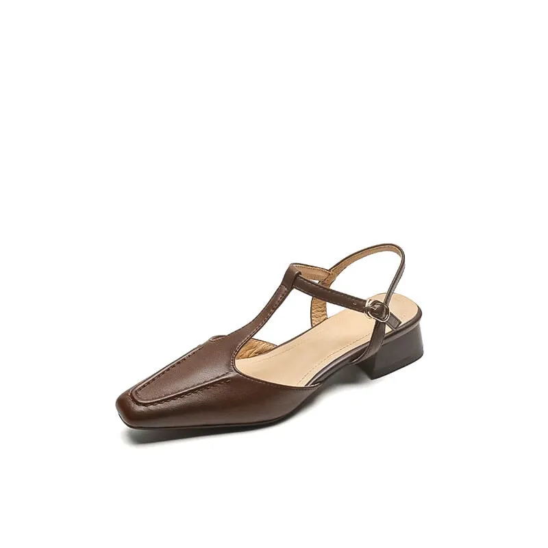 T strap Detail Mary Jane Slingback Sandals Block Heel Square Toe Maxct
