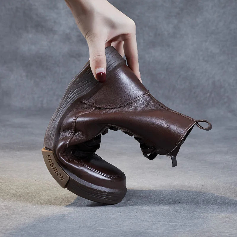 Handmade Retro Leather Ankle Boots Women's Winter Flats Maxct