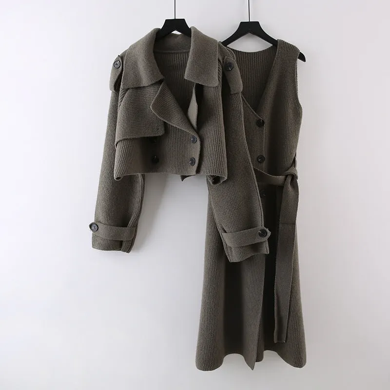 Maxct Two Piece Set Short Sweater Cardigan Long Skirt