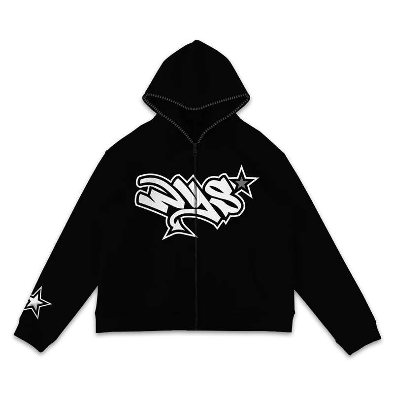 Maxct Retro dark personalised American sweatshirt zip pullover y2k high street long sleeve oversized letters kpop street dance tops