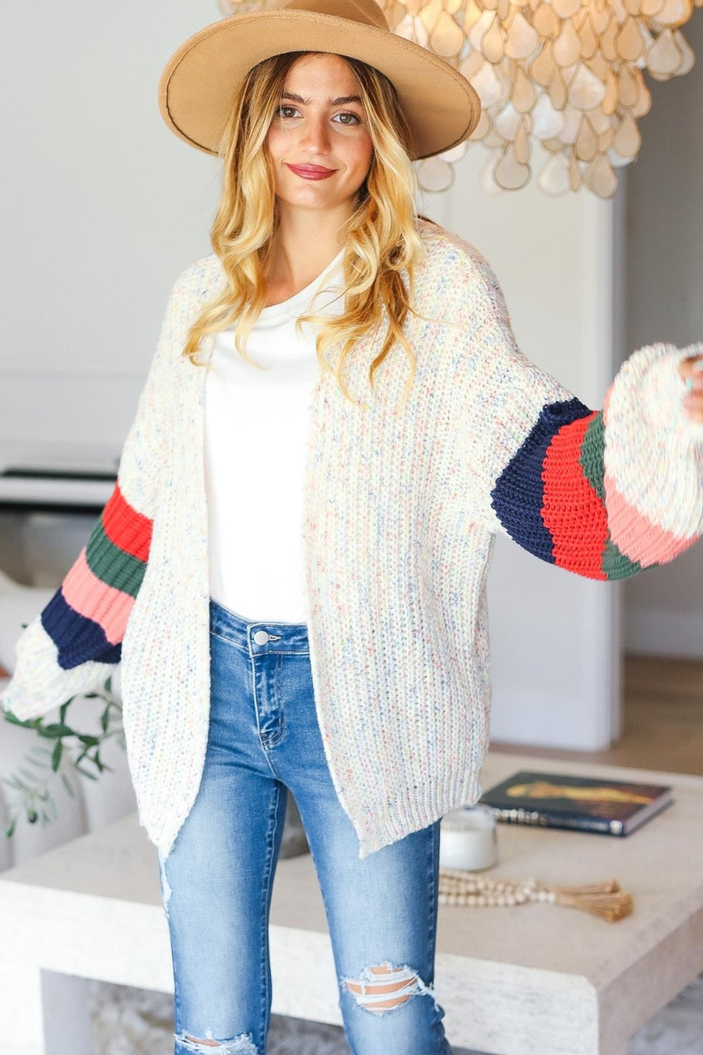 Maxct &Haptics Full Size Color Block Open Front Cardigan