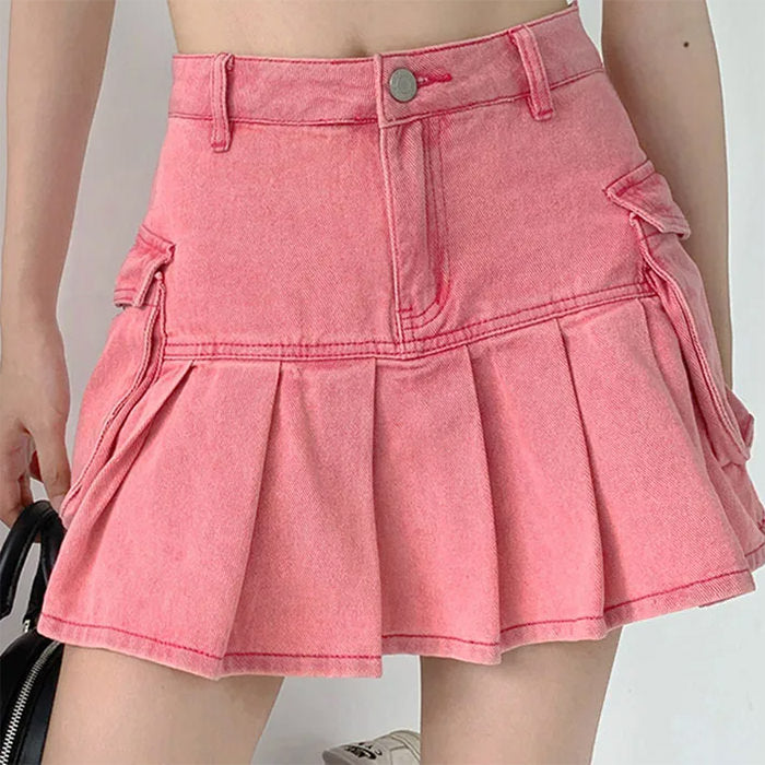 Pink Denim Cargo Mini Skirt Maxct