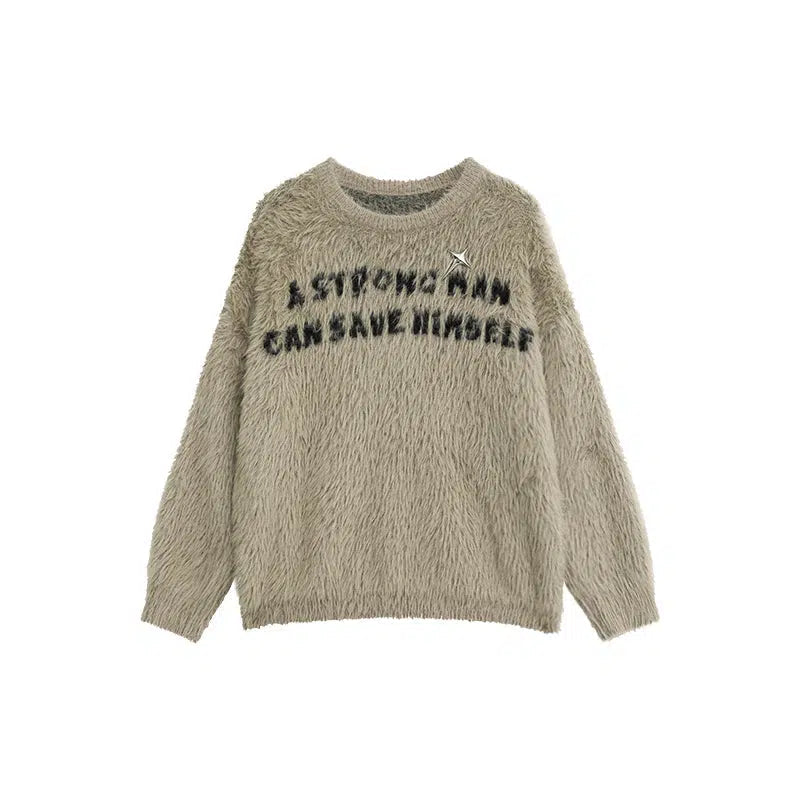 Maxct Letter Embroidered Round Neck Sweater