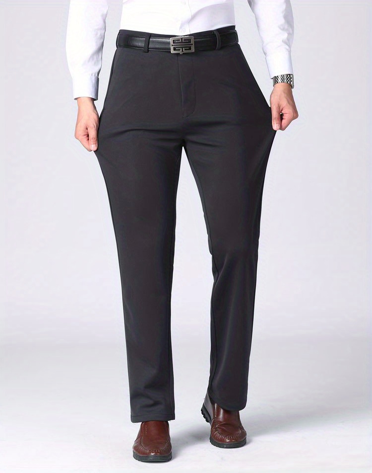Classic Design Dress Pants, Men's Casual Solid Color Slightly Stretch Dress Pants For Spring Summer Business