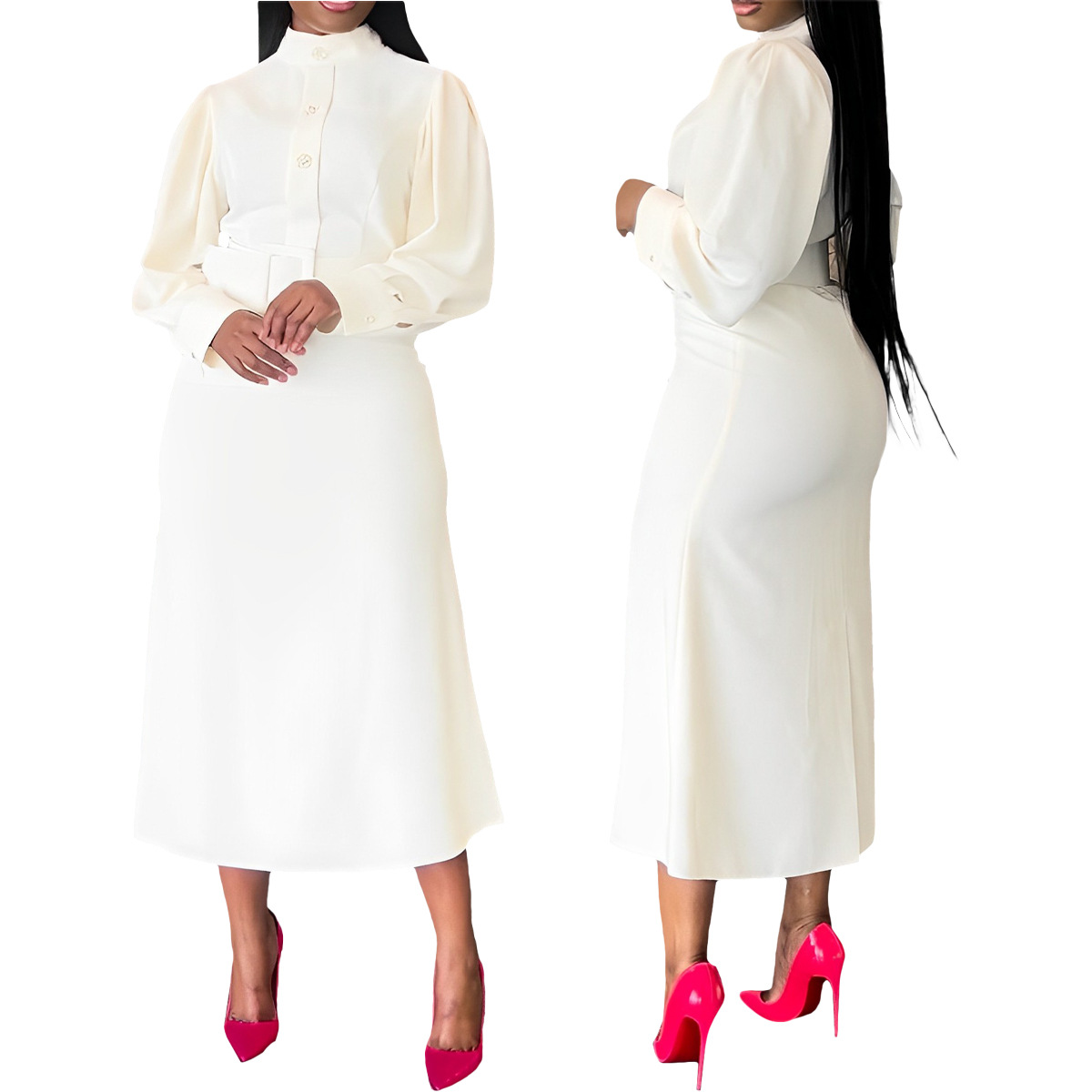 Maxct dress to impress outfits New Fashionable Solid Color Mid-High Collar Long Sleeve
