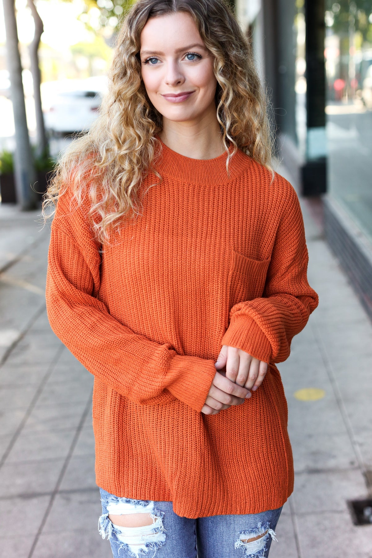 Maxct &Pumpkin Spice Mock Neck Chest Pocket Knit Sweater