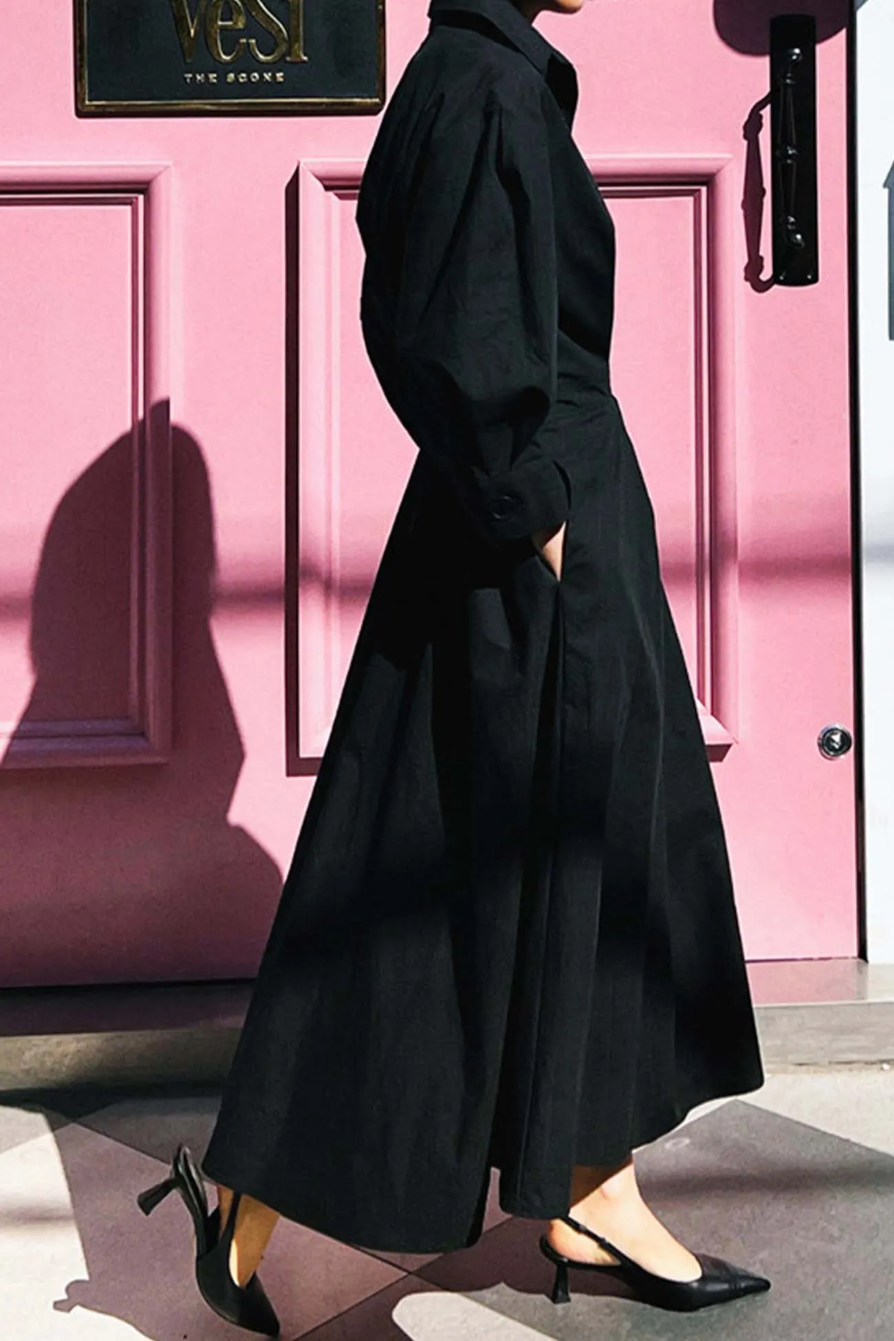 Maxct Cotton Long Sleeve A-Line Shirt Midi Dress
