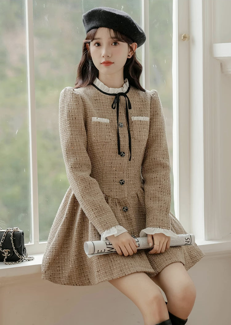 Latte Tweed Mini Dress Maxct