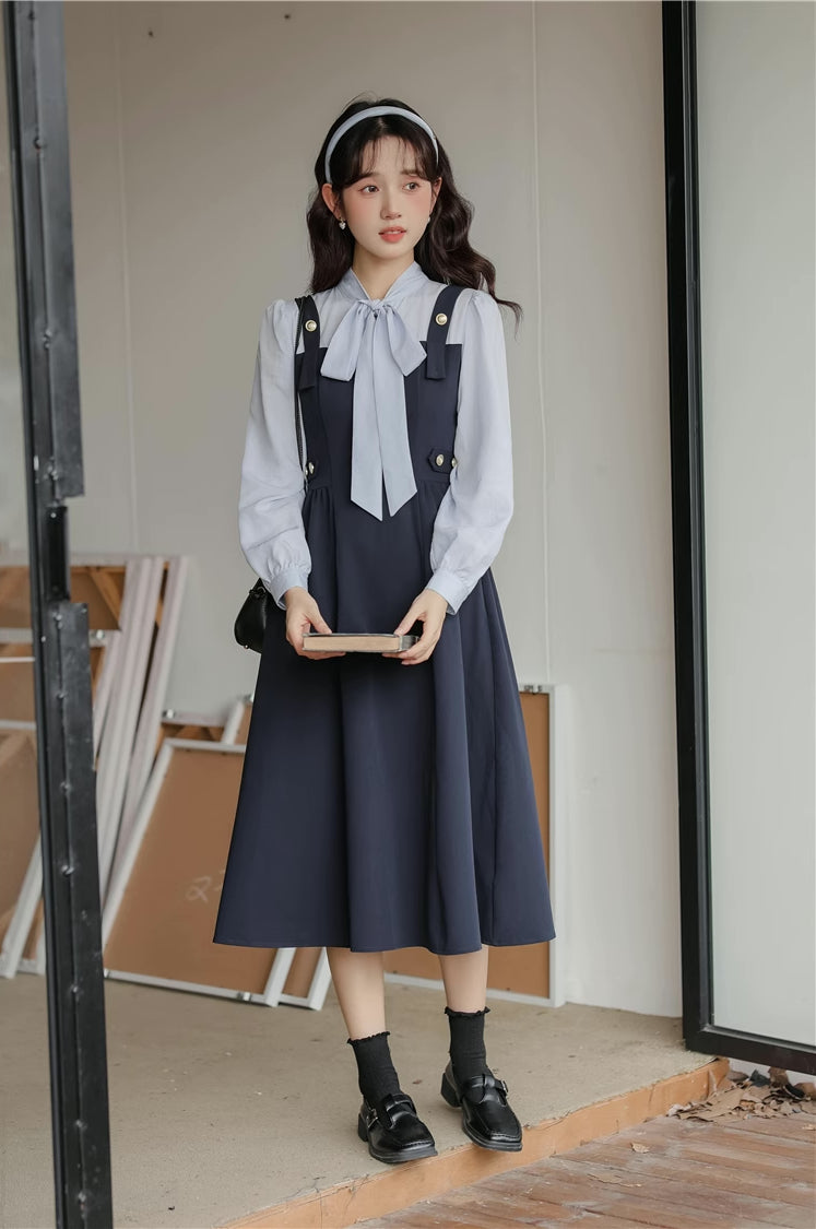 Tie Neck Twofer Midi Dress Maxct