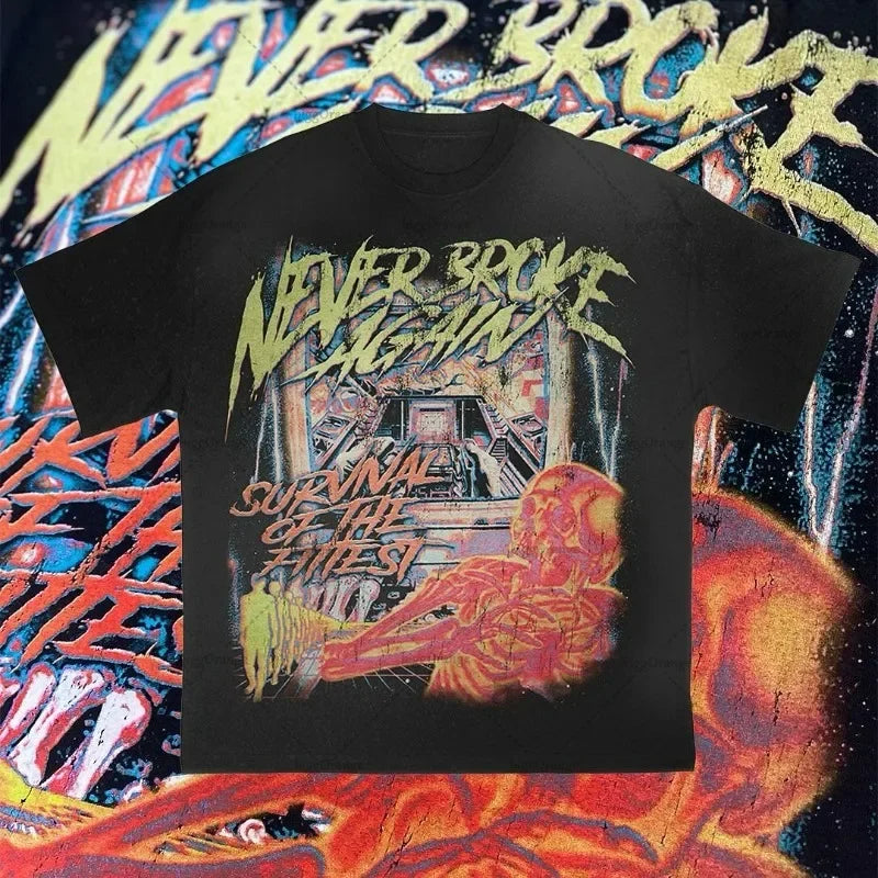 Maxct European and American trendy brand new clothing printed oversized T-shirt men Y2K high street hip-hop loose casual short-sleeved