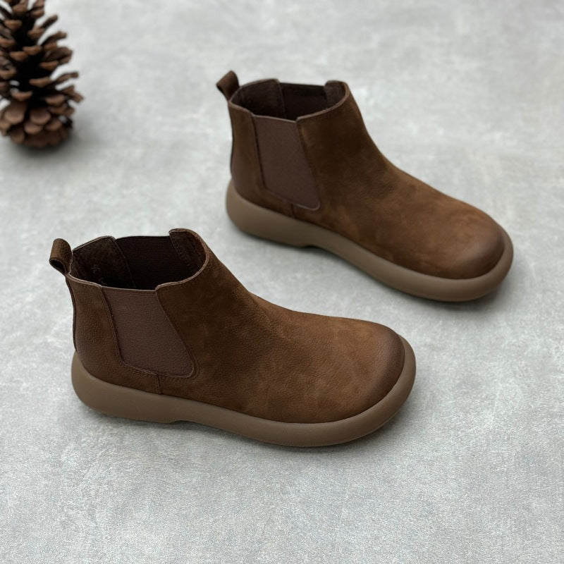 Maxct Women Vintage Minimalist Genuine Leather Chelsea Boots