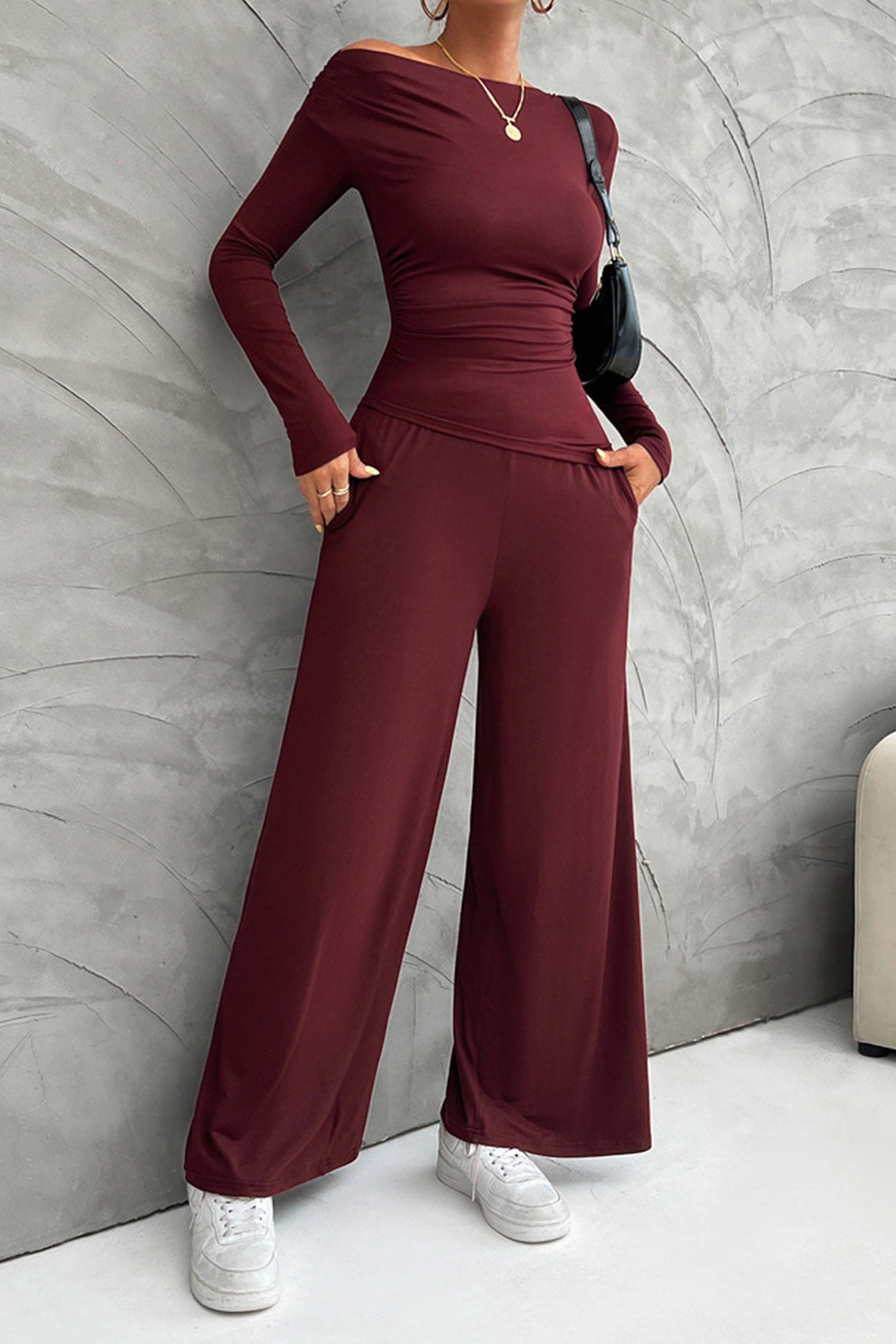 Maxct Drop Shoulder Tops Wide Leg Pants Set