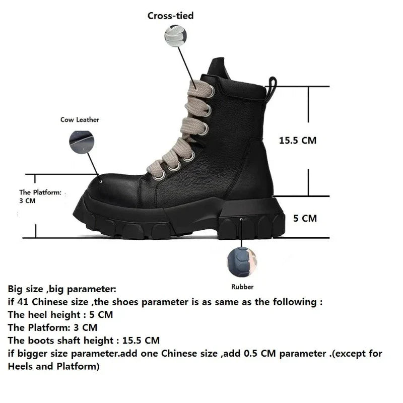 Style Cross-Tied Chunky Bottom Leather Men's British Ankle Boots Maxct