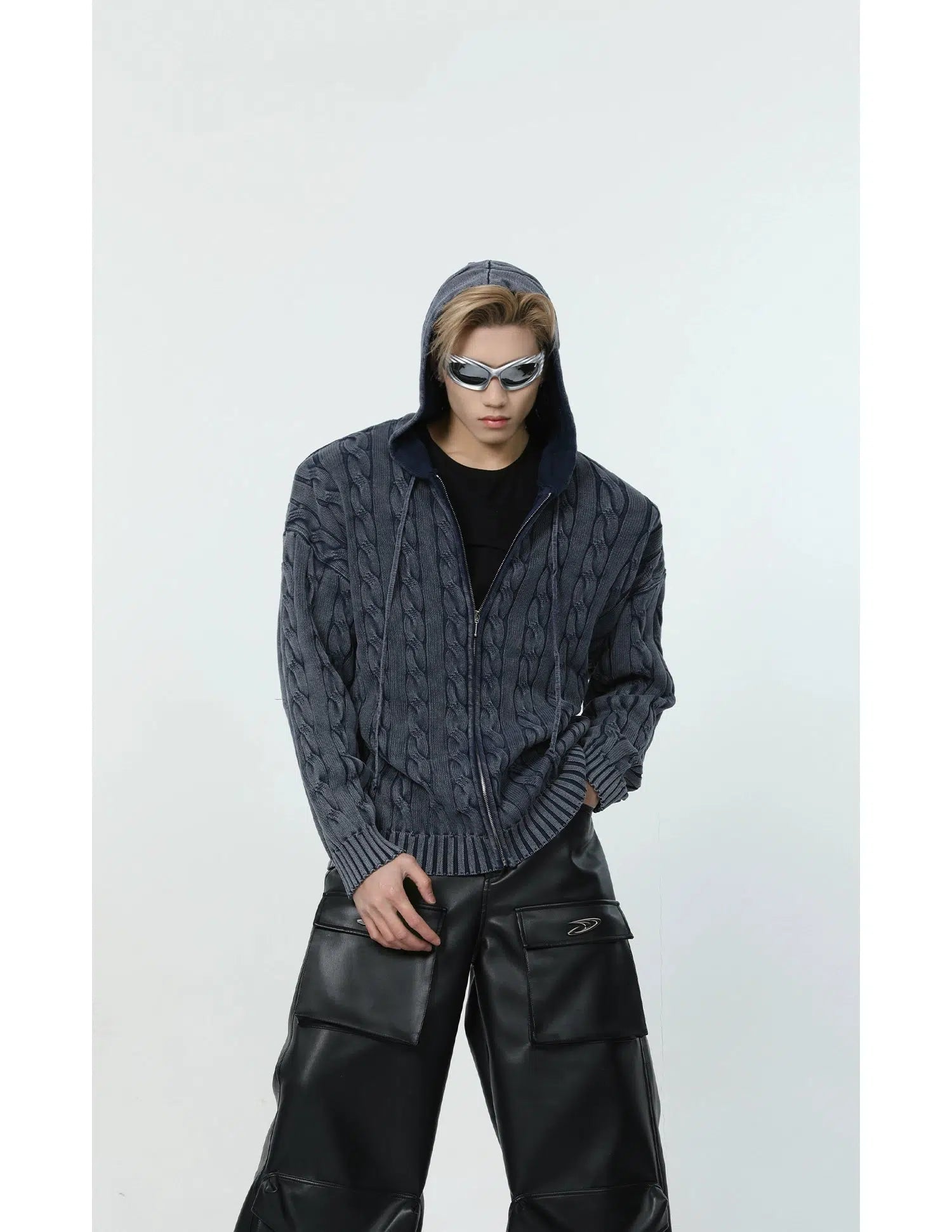 Maxct Cable Knit Hooded Cardigan Sweater