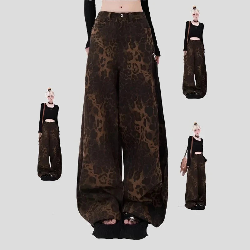 Wide Leg Denim Pants with Print Maxct