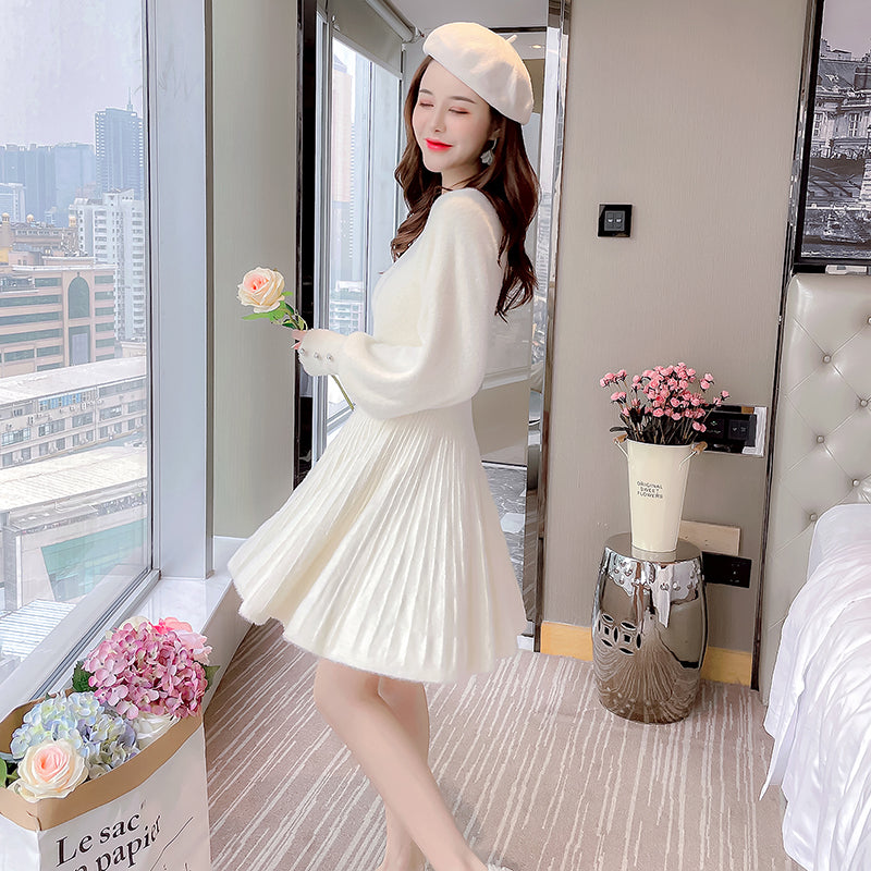Fuzzy Puff Sleeve Sweater Dress Maxct