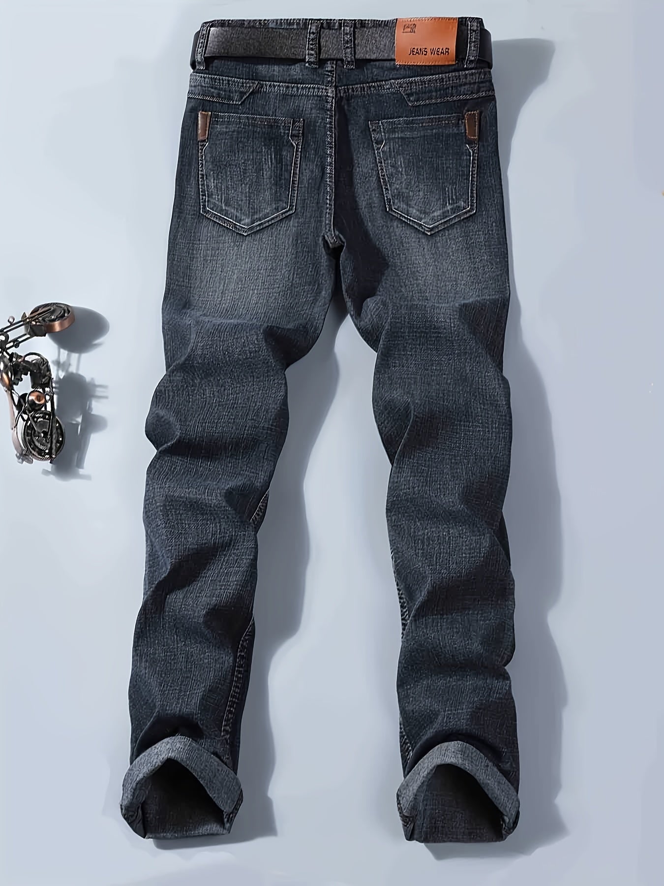 Maxct  Regular Fit Jeans, Men's Casual Street Style Distressed Medium Stretch Denim Pants For All Seasons