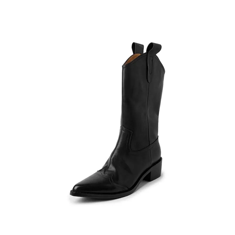 Womens Western Boots Mid Calf Cowboy Boots- Black/Beige/Brown Cowgirl Boots Maxct