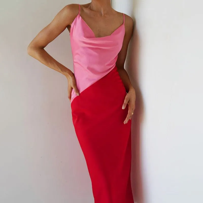 Strawberry Fields Diagonal Panel Satin Midi Dress Maxct