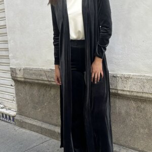 Maxct Velvet Slit Long Cardigan Two-piece Pants Suits