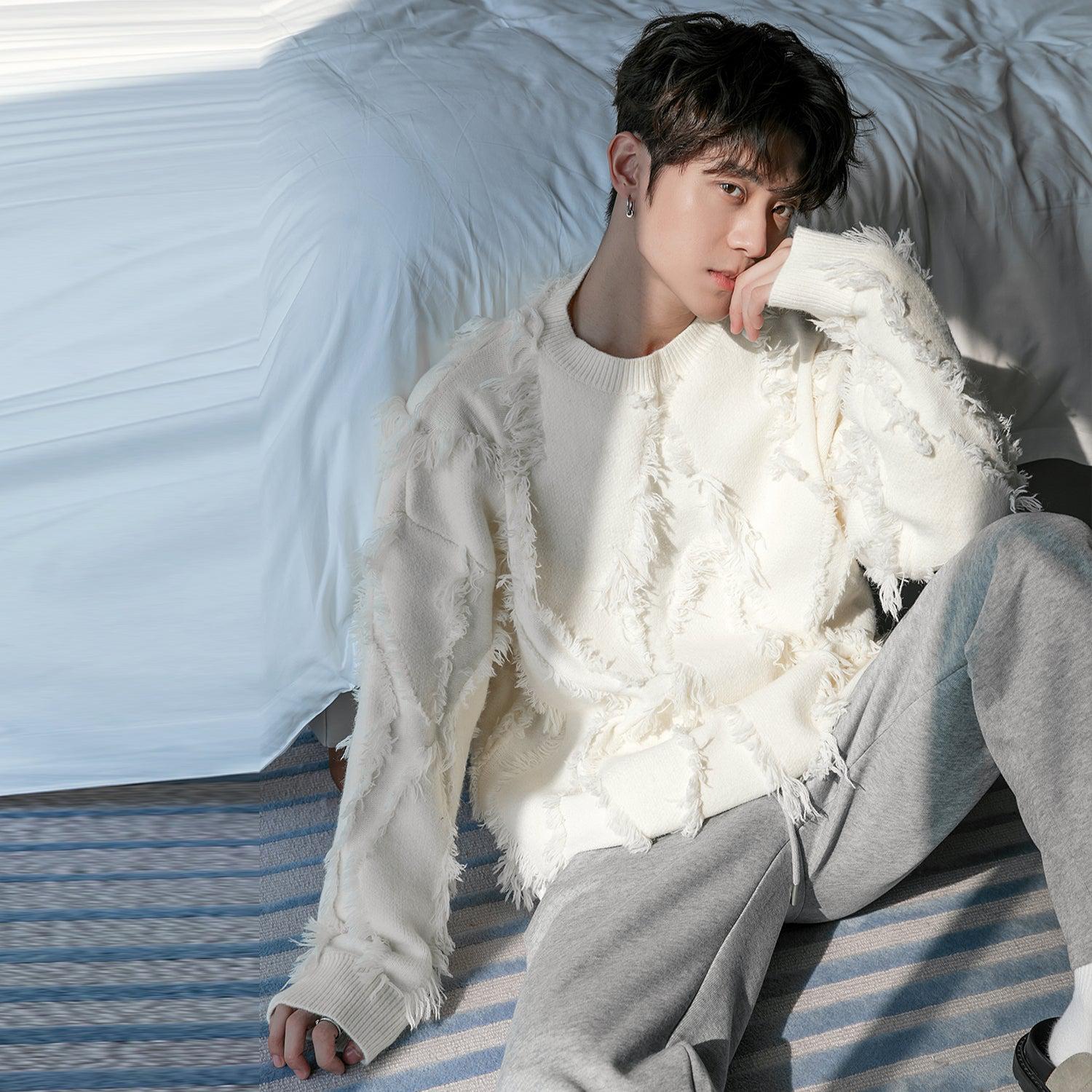 Maxct Fringed Crew Neck Sweater