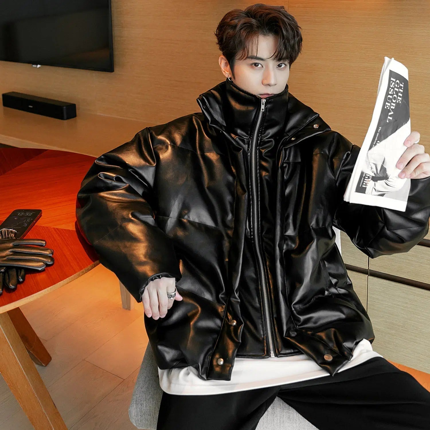 Maxct Two Piece PU Leather Down Jacket