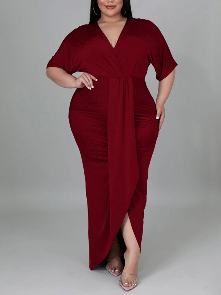 V Neck Solid Color Maxi Dress Maxct