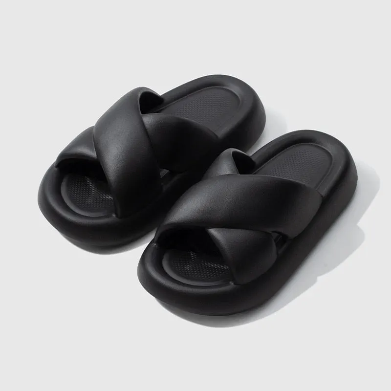 Cross Design Platform Slide Sandals for Women Maxct